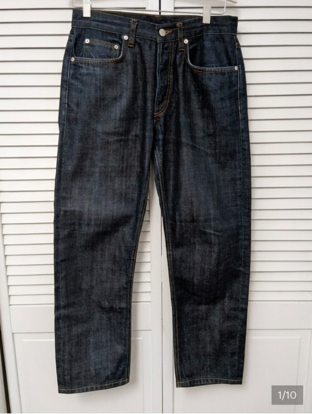 Sandro Paris Straight Selvedge Raw Jeans in Dark Indigo